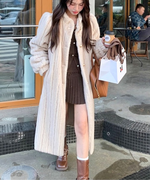 2WAYファーコート　ボタンジャケット　ベージュ 2WAYファーコート ボタンジャケット ベージュ me+em select（ミーム