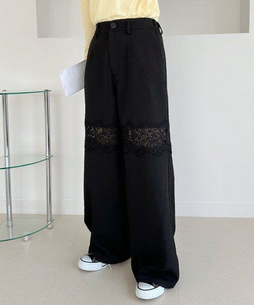 タグ付き未使用^_^BY★レースパンツ Ada. パンツ レース 切替 ストレートスラックス レディース : ZOZOTOWN