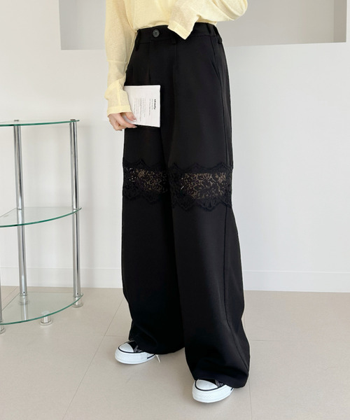 Ada. パンツ レース 切替 ストレートスラックス レディース : ZOZOTOWN