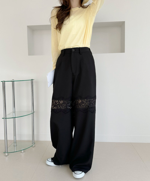 Ada. パンツ レース 切替 ストレートスラックス レディース : ZOZOTOWN