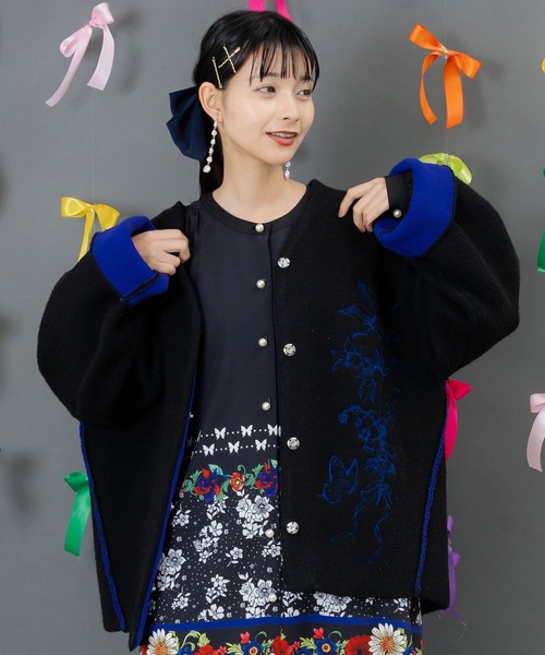 iS ScoLar（イズスカラー） カーディガン 553285：花刺繍バイカラー