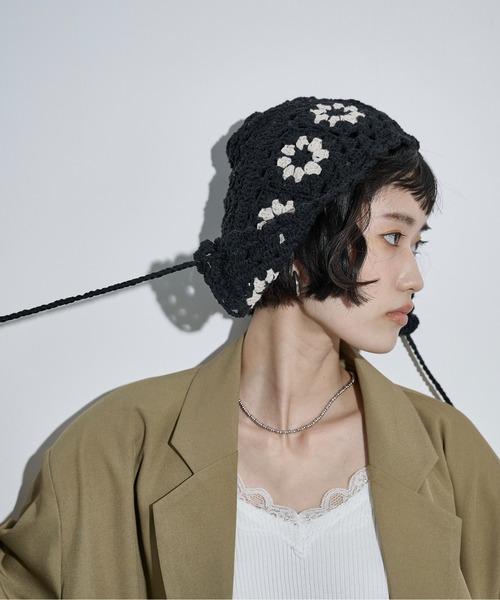 THE Yon ニット帽 ニットキャップ クロシェニットビーニー レディース