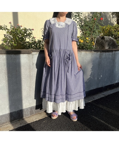 【美品】ピンクハウス半袖ワンピース　フリー PINK HOUSE（ピンクハウス） 半袖ワンピース フリー ブルー レディース