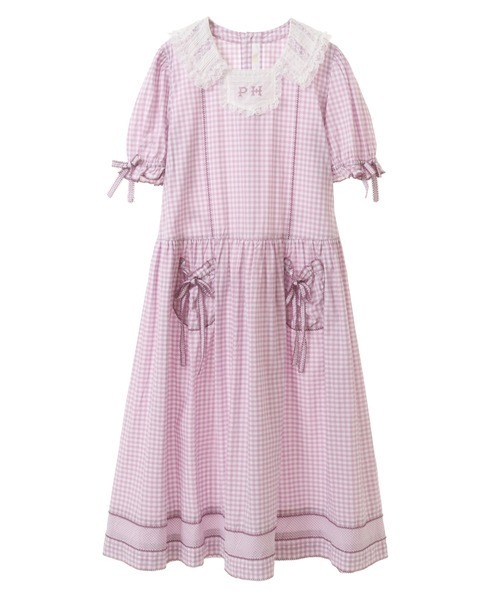 【美品】ピンクハウス半袖ワンピース　フリー PINK HOUSE（ピンクハウス） 半袖ワンピース フリー ブルー レディース