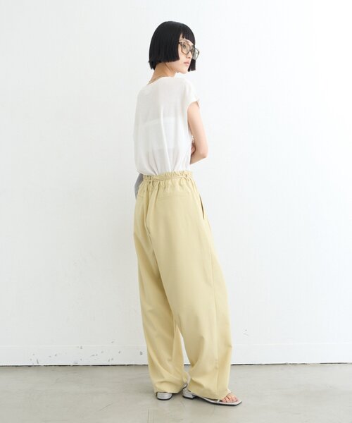 パンツ 「接触冷感/5サイズ展開」テックリネンウエスト紐ベルトワイドイージースラックス レディースの画像