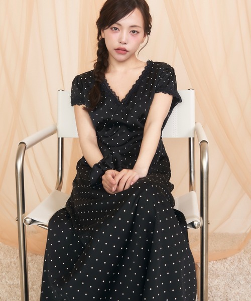 krahe（クレーエ） ワンピース 半袖 ドット柄Vネックレースワンピース