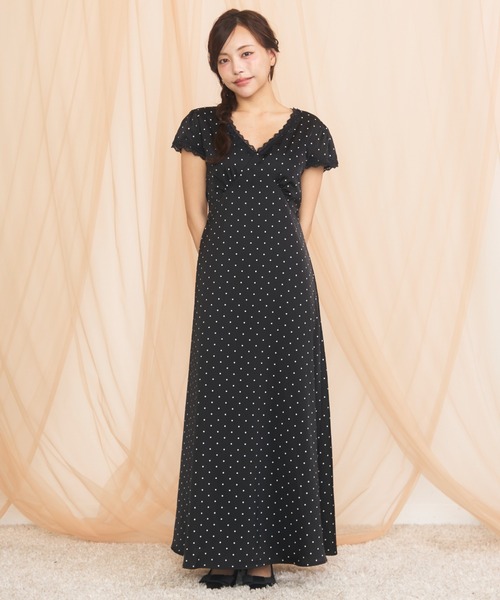 krahe（クレーエ） ワンピース 半袖 ドット柄Vネックレースワンピース