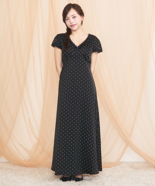 krahe（クレーエ） ワンピース 半袖 ドット柄Vネックレースワンピース