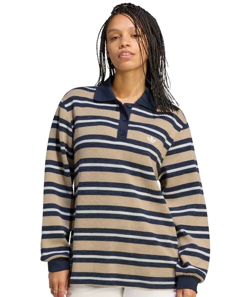 タグ付き　ストライプ ニット ポロシャツ 長袖 adidas（アディダス） ポロシャツ ポロ adidas STRIPE KNITTED POLO