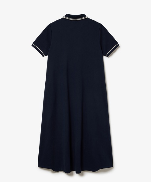 ラコステ　鹿の子　半袖ポロワンピース　ロング丈　黒　36 LACOSTE（ラコステ） ワンピース 夏 半袖 ラインリブスキッパーネック