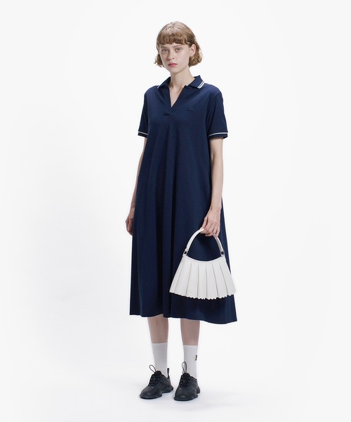 LACOSTE（ラコステ） ワンピース 夏 半袖 ラインリブスキッパーネック