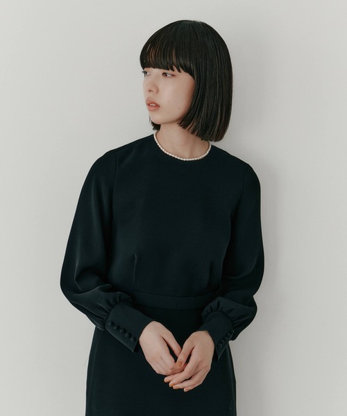 kaene ドレス シンプルロングスリーブワンピース「ブラック