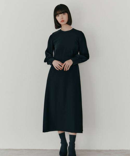 kaene ドレス シンプルロングスリーブワンピース「ブラック