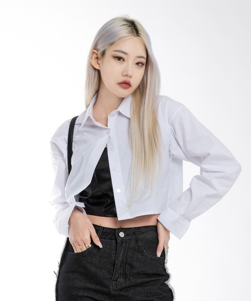 ブラウス シャツ シンプルカラークロップドシャツ レディース | FOLLOWIN | 03