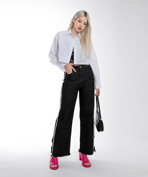 ブラウス シャツ シンプルカラークロップドシャツ レディース | FOLLOWIN | 05