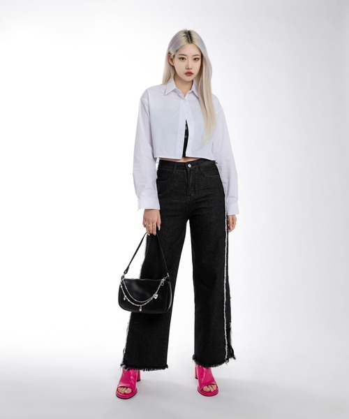 ブラウス シャツ シンプルカラークロップドシャツ レディース | FOLLOWIN | 08