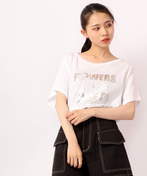 tシャツ メッセージプリントフラワー Tシャツ レディース