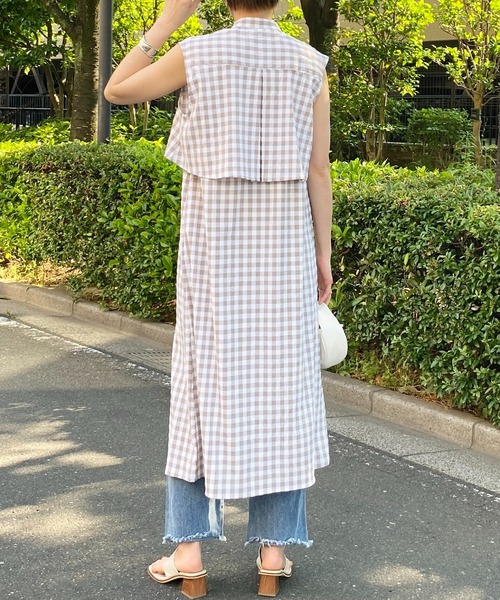 She's Closet ワンピース ギンガムチェック2wayケープノーリーブロング