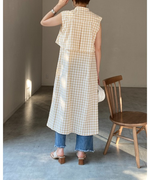 She's Closet ワンピース ギンガムチェック2wayケープノーリーブロング