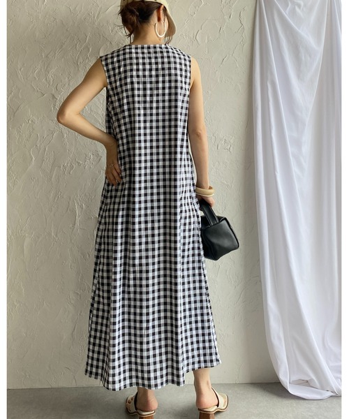 She's Closet ワンピース ギンガムチェック2wayケープノーリーブロング