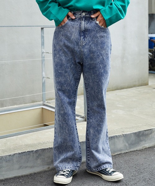 パンツ デニム ジーンズ ルーズフレア ヴィンテージウォッシュデニムパンツ レディース メンズ | MONO-MART | 02