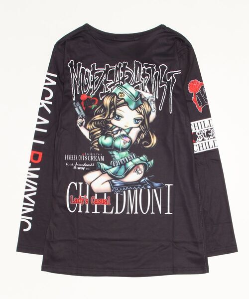 tシャツ BLACK JACKALL CROWN T/C天竺 サブリメーション プリント ロングTシャツ ロンT レディース BLACK JACKALL CROWN tシャツ T/C天竺 サブリメーション