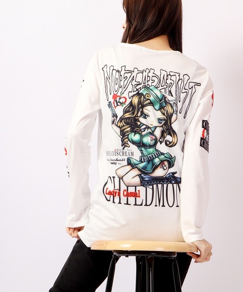 tシャツ BLACK JACKALL CROWN T/C天竺 サブリメーション プリント ロングTシャツ ロンT レディース