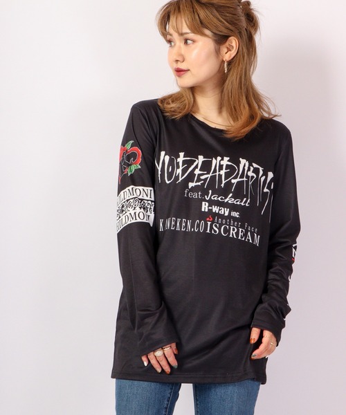 tシャツ BLACK JACKALL CROWN T/C天竺 サブリメーション プリント ロングTシャツ ロンT レディース BLACK JACKALL CROWN tシャツ T/C天竺 サブリメーション