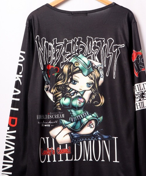 tシャツ BLACK JACKALL CROWN T/C天竺 サブリメーション プリント ロングTシャツ ロンT レディース BLACK JACKALL CROWN tシャツ T/C天竺 サブリメーション