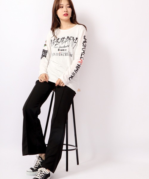 tシャツ BLACK JACKALL CROWN T/C天竺 サブリメーション プリント ロングTシャツ ロンT レディース BLACK JACKALL CROWN tシャツ T/C天竺 サブリメーション