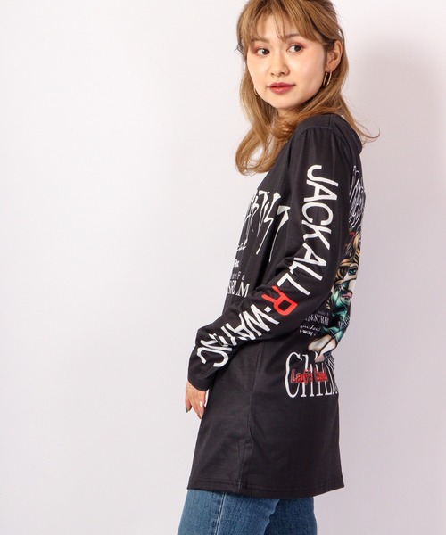 tシャツ BLACK JACKALL CROWN T/C天竺 サブリメーション プリント ロングTシャツ ロンT レディース BLACK JACKALL CROWN tシャツ T/C天竺 サブリメーション