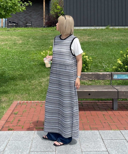 ワンピース ボーダー透かし編みロングワンピ : ZOZOTOWN Yahoo!店