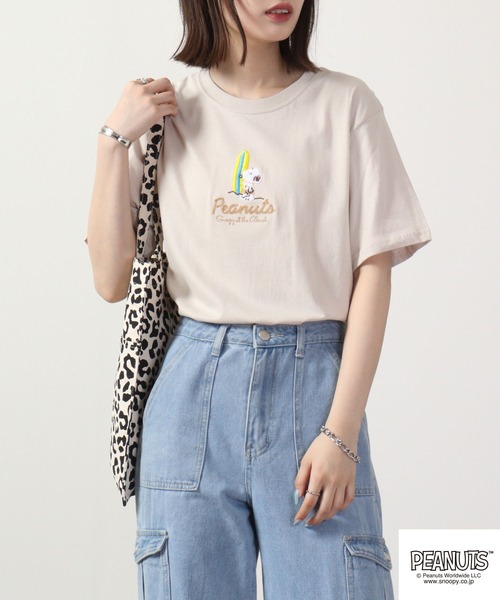 PEANUTS tシャツ スヌーピー 刺繍 Tシャツ 半袖 レディース