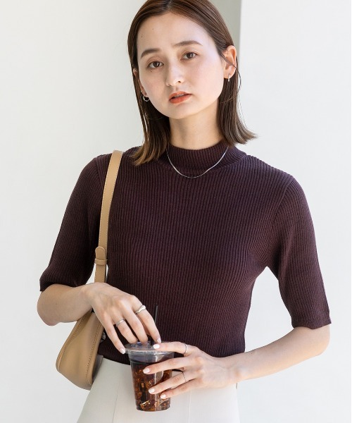 プチハイ5分袖パネルニット 23SS：ホワイト 小さいサイズ]ホールガーメント(R)ドルマンスリーブニット(7分袖