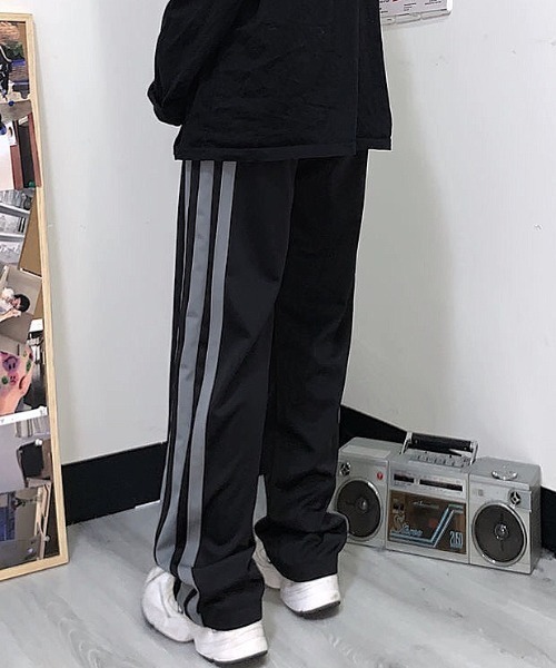 y2k NIKE ラインパンツ センタープレス ストレートパンツ SHEENA スウェットパンツ ジャージ サイドラインストレート
