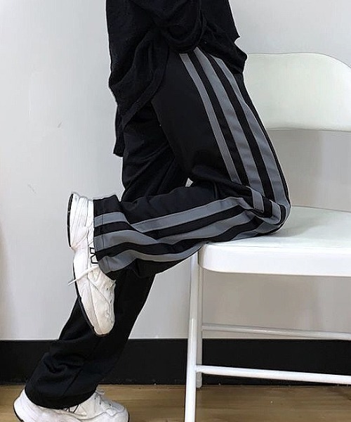 y2k NIKE ラインパンツ センタープレス ストレートパンツ 00s old nike サイドライン ワイド ルーズ トラックパンツ