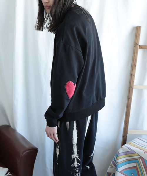 トレーナー スウェット HOOK -original- ハート肘パッチ刺繍スウェット 