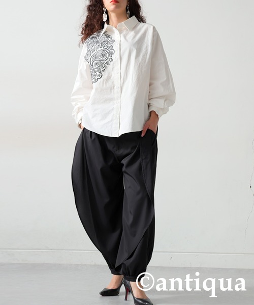 antiqua ブラウス シャツ ペイズリー柄刺繍シャツ レディース