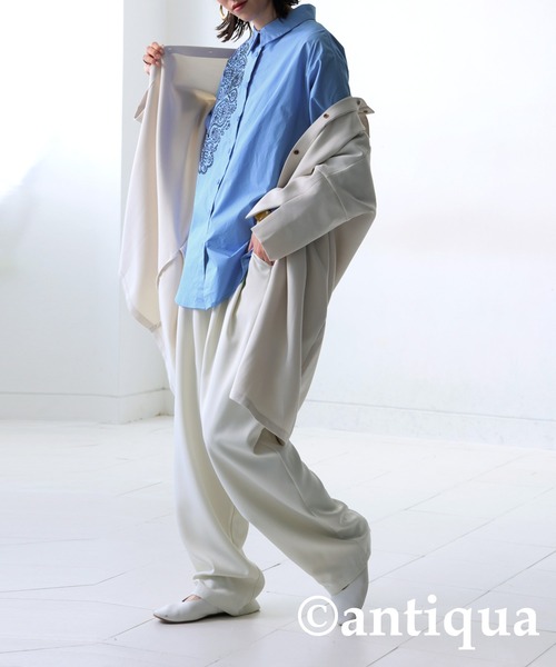 ブラウス シャツ B2919 ヴィンテージペイズリーシャツ レディース antiqua ブラウス シャツ ペイズリー柄刺繍シャツ レディース