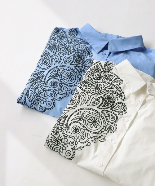 antiqua ブラウス シャツ ペイズリー柄刺繍シャツ レディース
