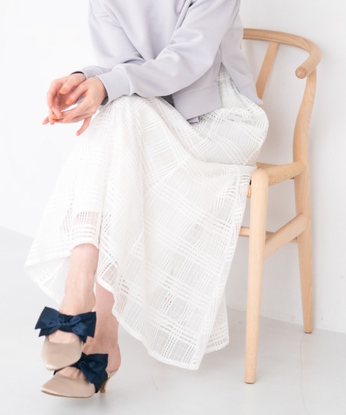 MISCH MASCH レースフレアスカート ホワイト ミッシュマッシュ MISCH MASCH メッシュ素材がトレンド感アップ