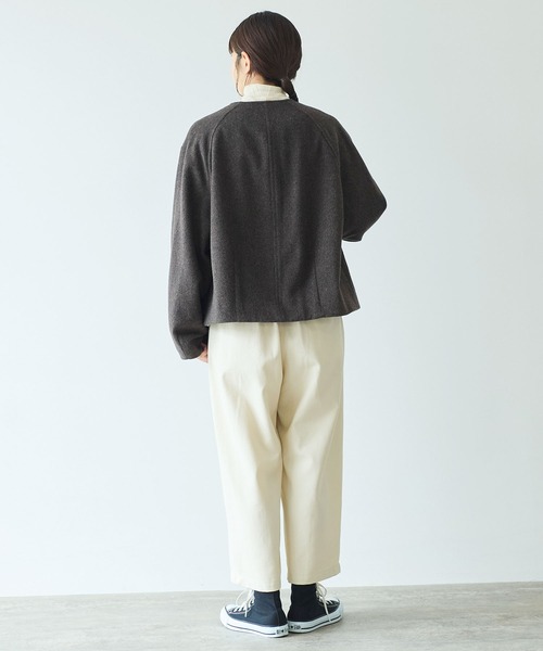 ビーバー トグルボタン ショートコート yuni ノーカラーコート コート ウールスーパー120ビーバー