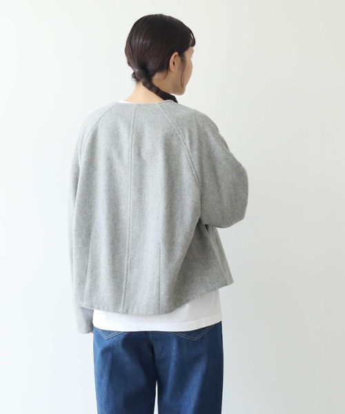 ビーバー トグルボタン ショートコート yuni ノーカラーコート コート ウールスーパー120ビーバー