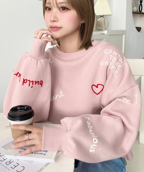 sandlessmoon もちもち裏起毛　刺繍　スウェットSETUP classicalelf トレーナー スウェット ハンドメイド風刺繍に