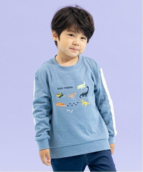 kladskap（クレードスコープ） tシャツ 恐竜刺しゅう袖ライン接結長袖T