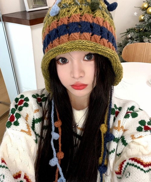 帽子 ハット 「M2SUQARED/エムツースクエア」かぎ針編みカラフルニット
