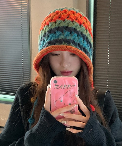 帽子 ハット 「M2SUQARED/エムツースクエア」かぎ針編みカラフルニット