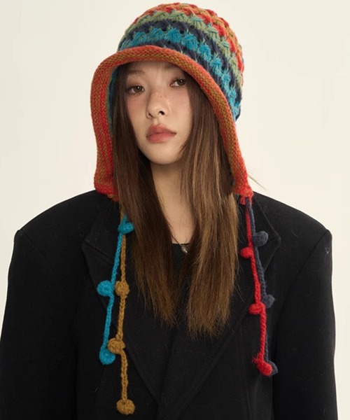 帽子 ハット 「M2SUQARED/エムツースクエア」かぎ針編みカラフルニット