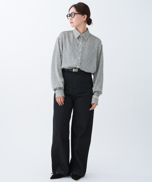 美品【IENA イエナ】BLACK フラワーシャツ レディース長袖ブラウス IENA ブラウス シャツ BLACK フラワーシャツ レディース