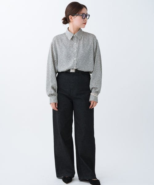 美品【IENA イエナ】BLACK フラワーシャツ レディース長袖ブラウス IENA ブラウス シャツ BLACK フラワーシャツ レディース